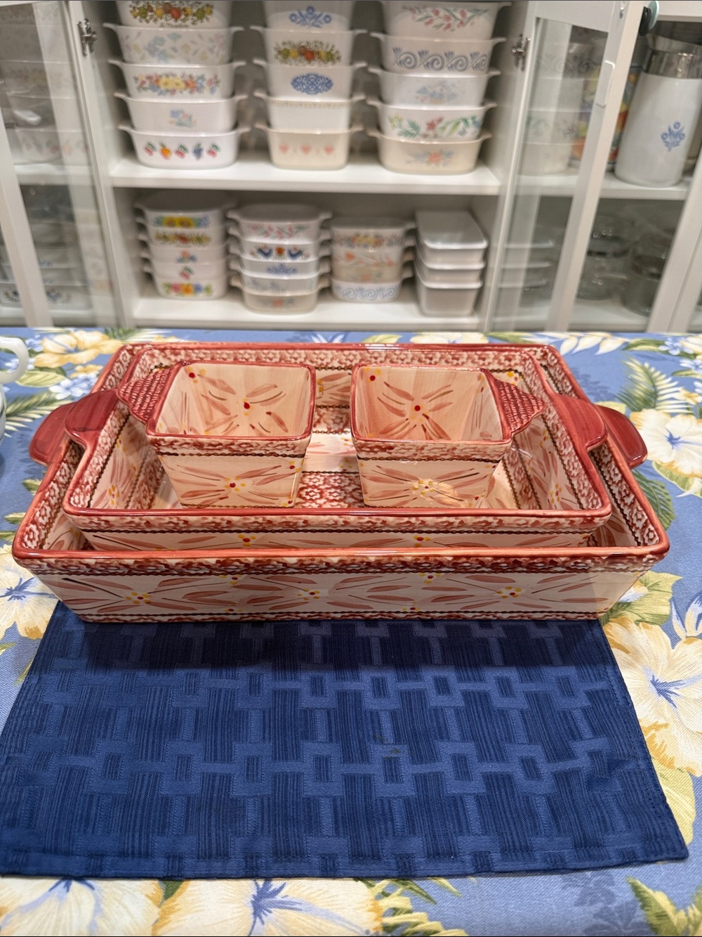 Temptations Red and Cream Nested Ceramic Serving Bakers with Matching Ramekins